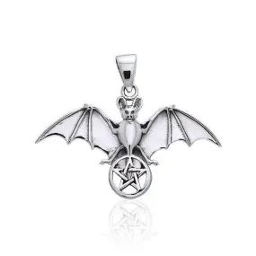 Bat Resting in the Sacred  Pentacle ~ Sterling Silver Pendant Jewelry TPD1078