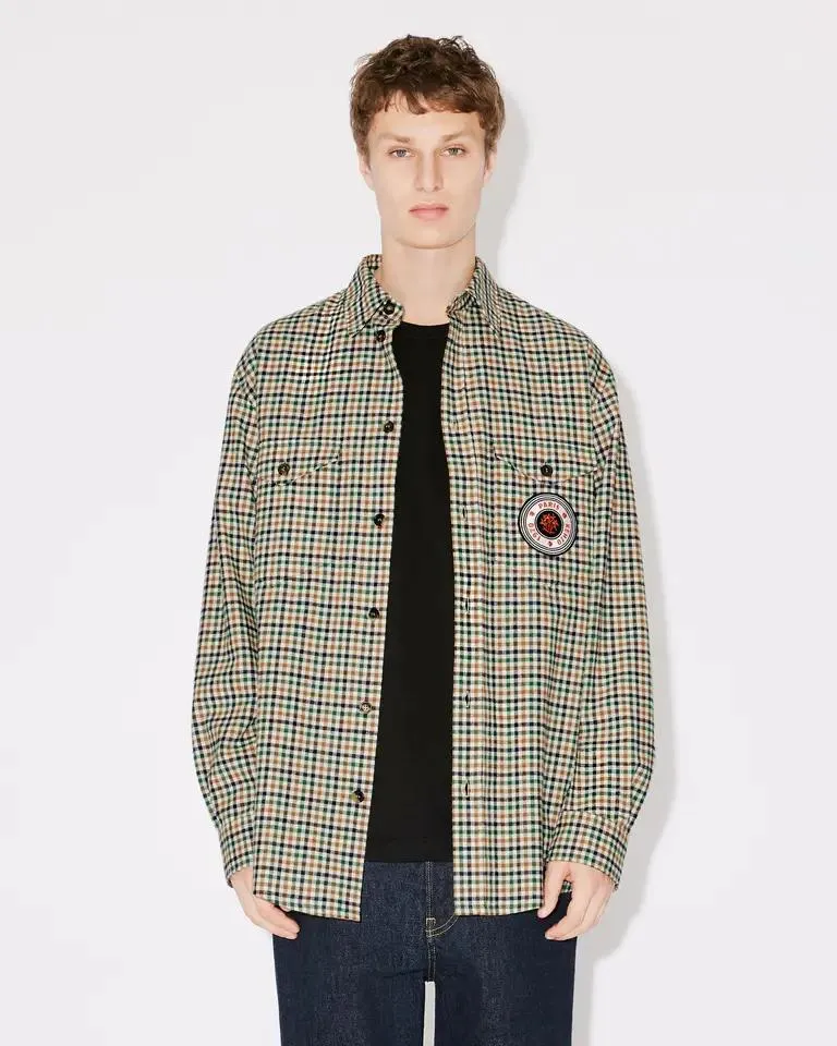 CAMEL CHECKED TRAVEL MILITARY SHIRT