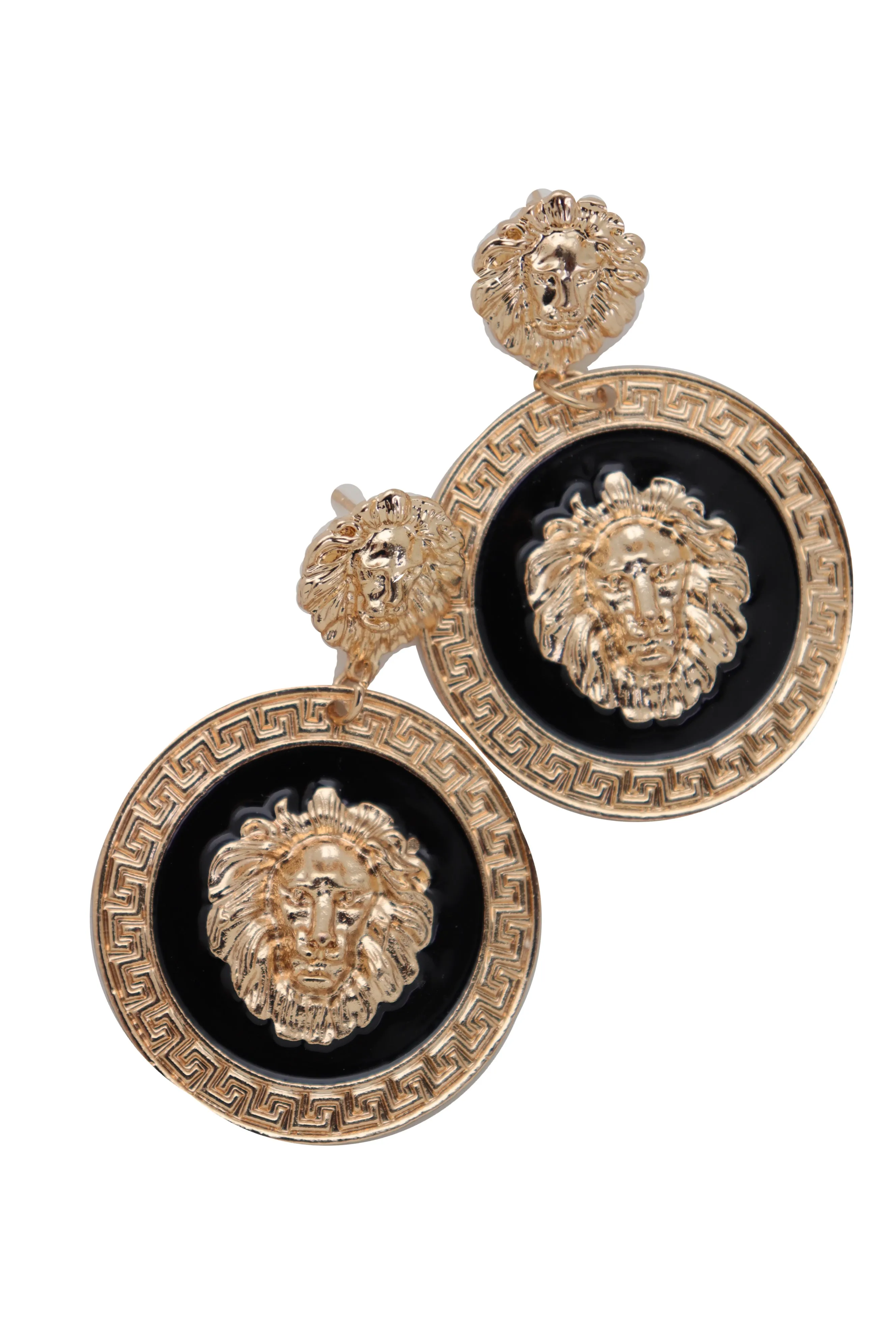 Gold Lion Medallion Dangle Earrings