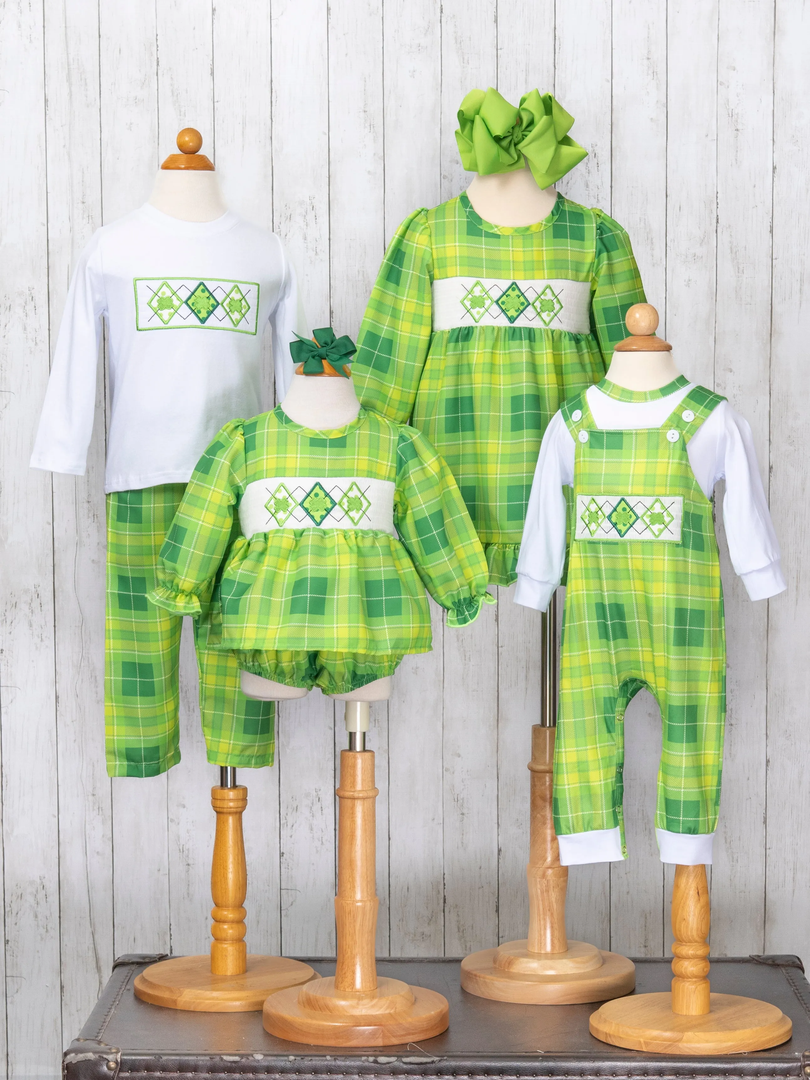 Green Plaid Smocked Clover Ruffle Romper