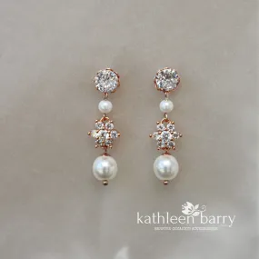 Nina Earrings- Cubic Zirconia & pearl - Available in Silver, gold or rose gold finish - Two way earrings  Limited stock