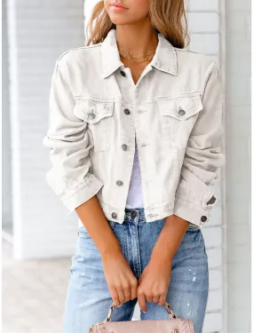 Women's Denim Jacket Outdoor Button Plain Breathable Fashion Regular Fit Outerwear Long Sleeve